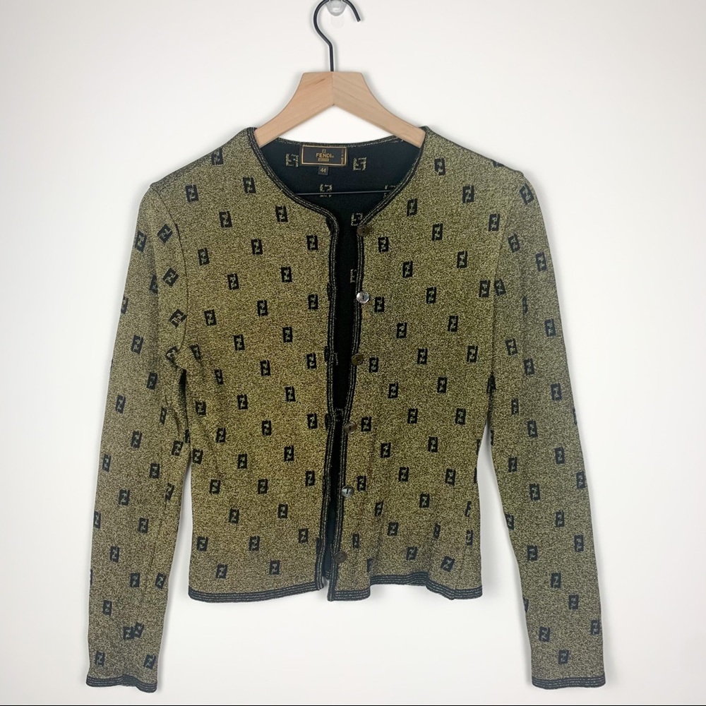 Fendi Gold & Black Monogrammed Cardigan